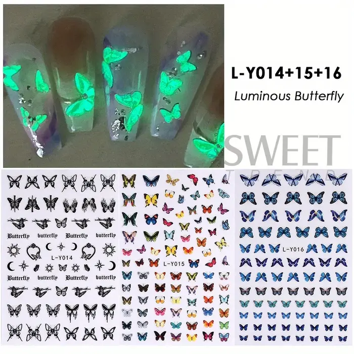 Autocollants pour ongles papillon lumineux