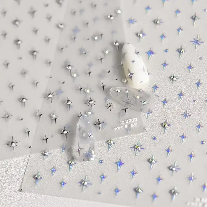 Autocollants pour ongles argentés 5D, 1 pièce, mini étoile en métal, autocollants pour nail art, aut