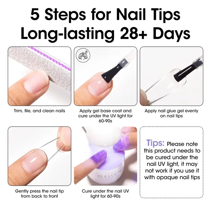 GELLEN Professionnel 4 en 1 Colle à ongles en gel 100ml Adhésif puissant durcissant aux UV pour extensions d'ongles Longue tenue Manucure DIY