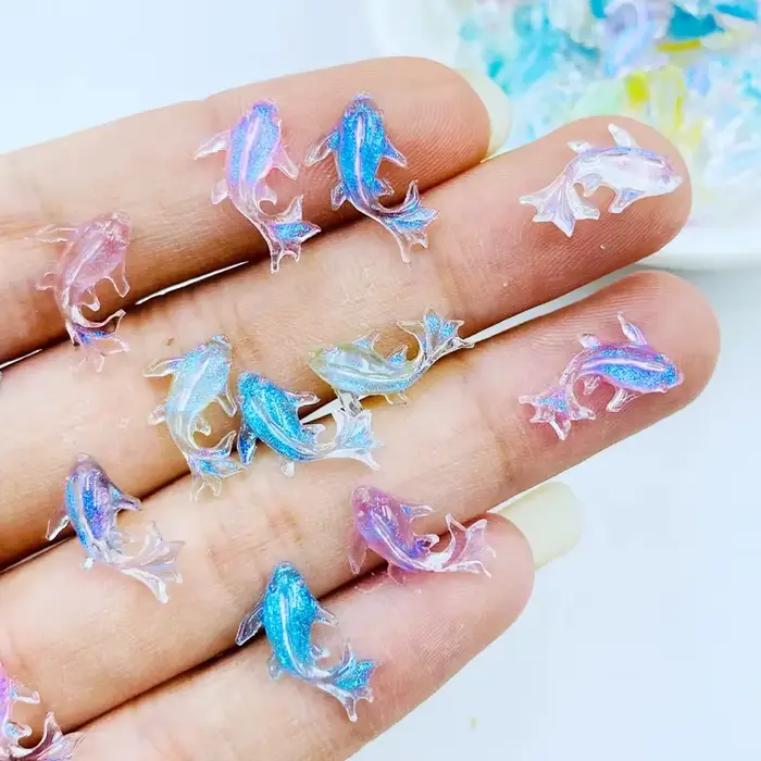 20 pièces 3D Kawaii résine mixte poisson Nail Art décorations dessin animé glace Transparent strass 