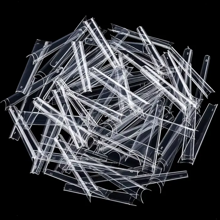120 pièces longs clair cercueil ongles conseils courbe Extra longue demi couverture cercueil ongles 