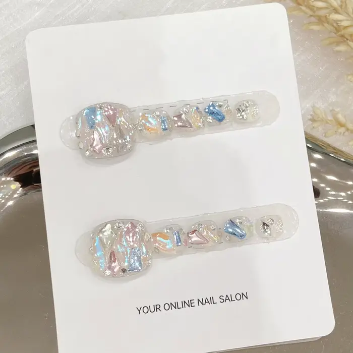 Presse faite à la main sur les ongles paillettes transparentes faux ongles paillettes charmant faux 