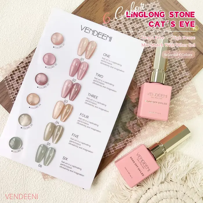 Vendeeni 6 couleurs magnétique oeil de chat Gel vernis à ongles ensemble rose UV LED tremper Gel ver