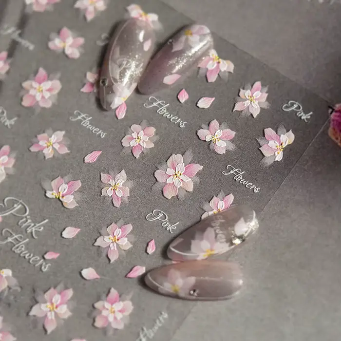 Kawaii rose Sakura 5D plat haute qualité auto-adhésif Nail Art décoration autocollant