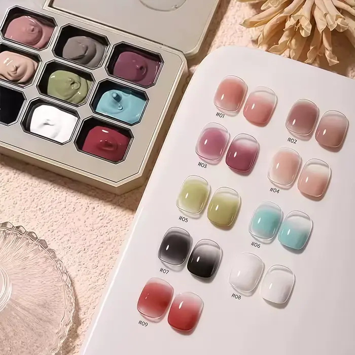Vernis à ongles blush à haute saturation dégradé solide de 9 couleurs, gel de manucure français, ada