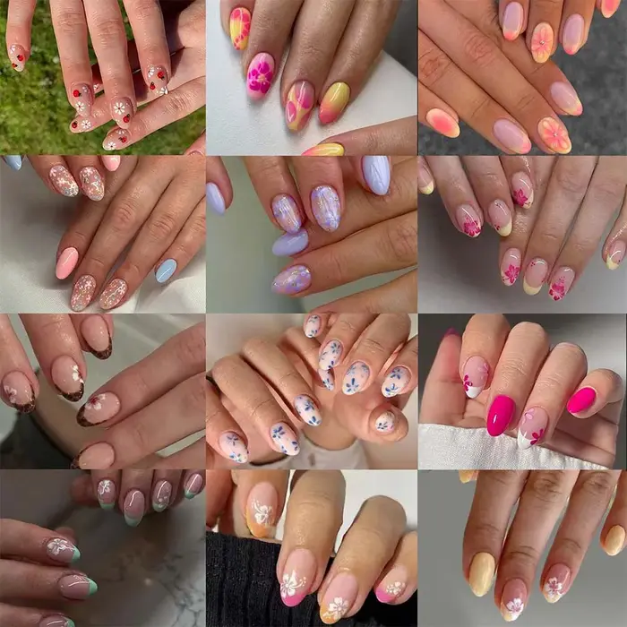Ongles à fleurs d'hibiscus ovales courts