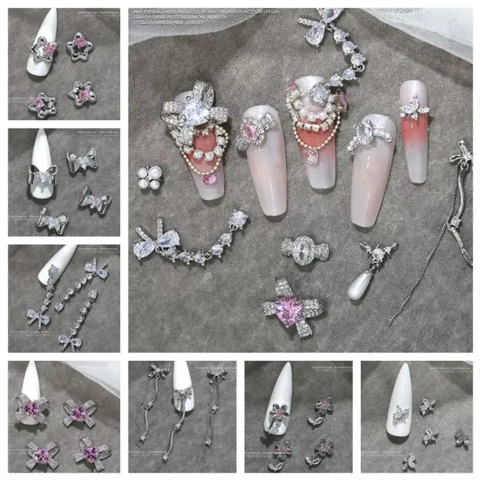 Bijoux de manucure 3D en argent de haute qualité