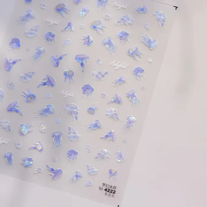 Autocollant de manucure auto-adhésif 5D, méduse de rêve, bulles flottantes brillantes, thème océan s
