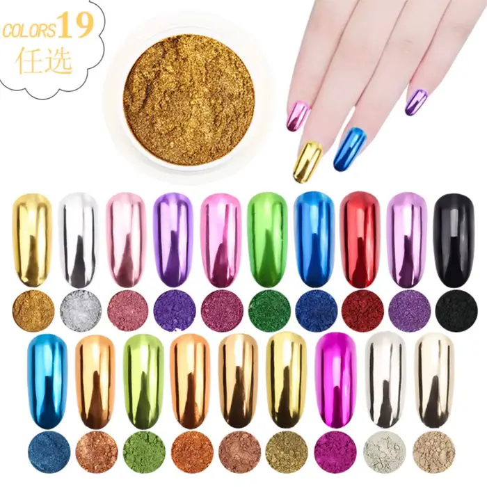 1/2PCS Poudre à Frotter Chrome Effet Miroir Métallique Or Argent Ultra Fine pour Nail Art