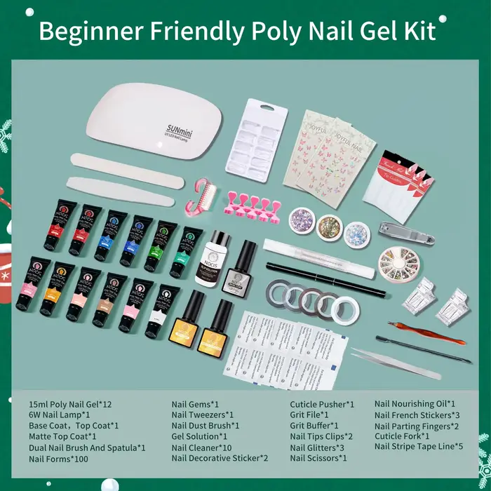 Kit de gel pour extension d'ongles -NOCIS Noël 12 couleurs Gel pour ongles Poly Gel pailleté doré
