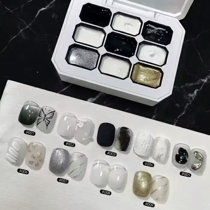 Vernis à ongles solide 9 couleurs, gel de peinture noir et blanc, vernis à ongles solide populaire à haute saturation, utilisé pour le nail art