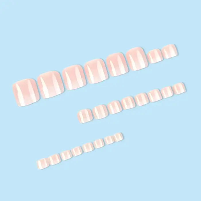 24 pièces ongles d'orteil presse Ons pour femmes court Simple rose blanc dégradé