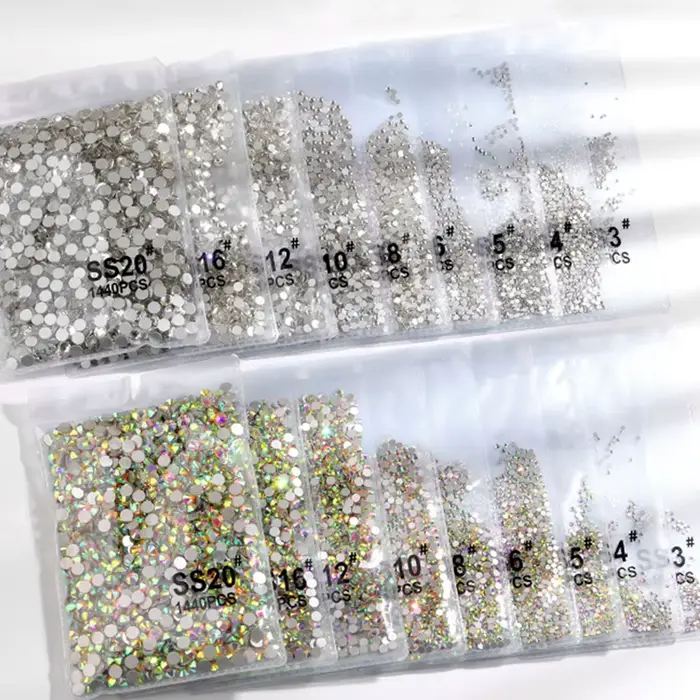 Strass pour ongles blancs clairs à fond plat, cristaux AB, décorations 3D pour Nail Art, 8 tailles,