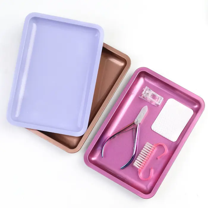 Plateau de rangement carré en acier inoxydable pour cosmétiques, 1 pièce, plaque de manucure pour Na
