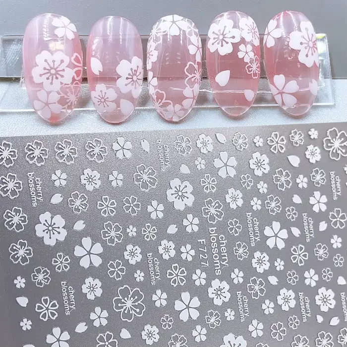 Autocollants pour ongles 3D fleur de cerisier blanc