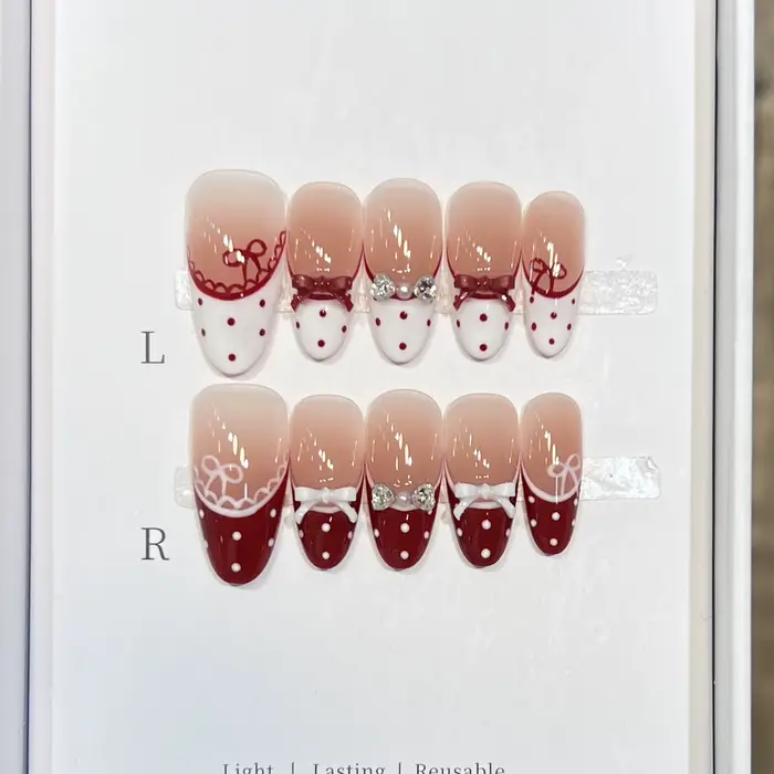 10 pièces ongles français ovales avec nœud papillon Floral conception à la main bricolage presse sur faux