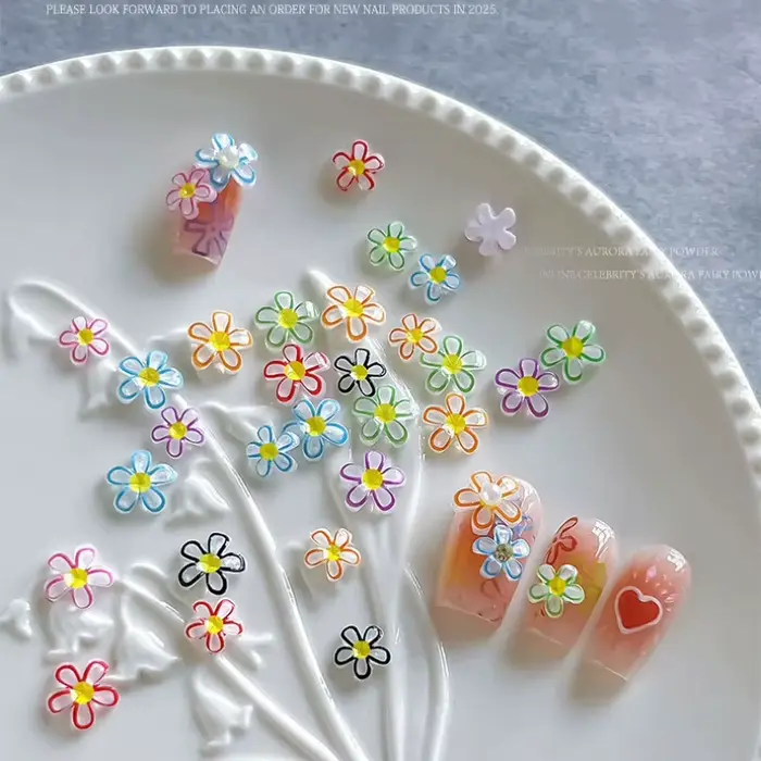 Résine de gelée colorée marguerite tournesol Rose fleur mignon ongles strass Nail Art décorations breloques accessoires outils de manucure