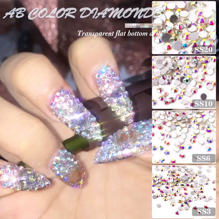 AB/Clair 1 sac Nail Strass TANSS3-SS12 1440 pcs Nail Art Décoration Flatback Verre Charbon Brcorpore