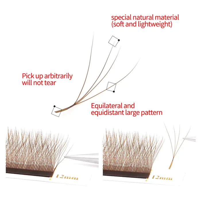 XIUSUZAKI brun 4D Extensions de cils en forme de W cils individuels de haute qualité floraison autom