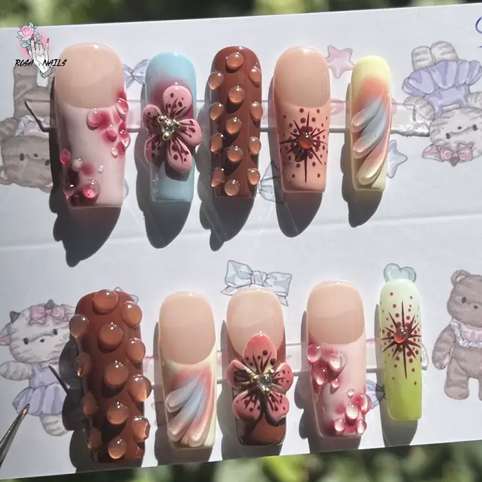 Fleur 3D Gel acrylique presse sur ongles longs