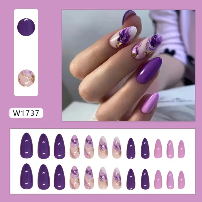 24 pièces violet ondulation presse sur ongles Simple auto-adhésif réutilisable adhésif faux