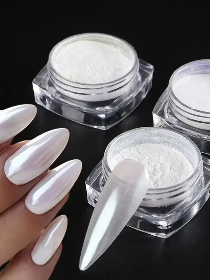 Poudre à ongles effet perle blanche claire, poudre à ongles effet miroir aurore, pigment rose féeriq