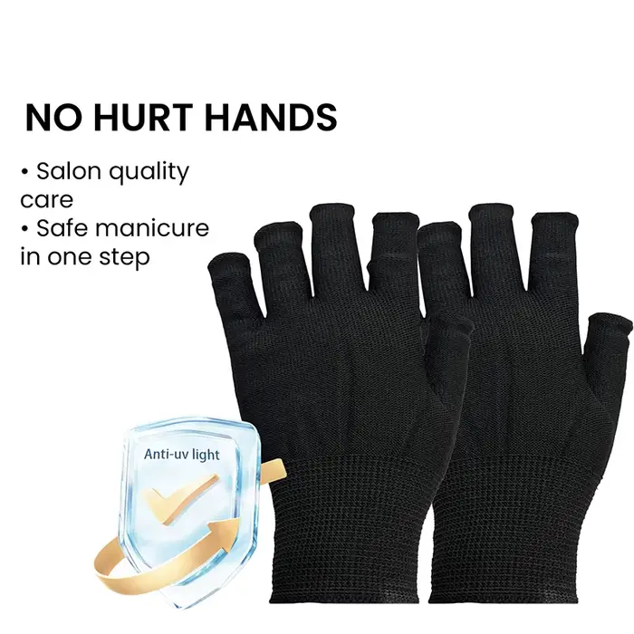 Gants fins anti-UV noirs pour ongles, bouclier de gel UV, outils d'art d'ongle de manucure sans doig