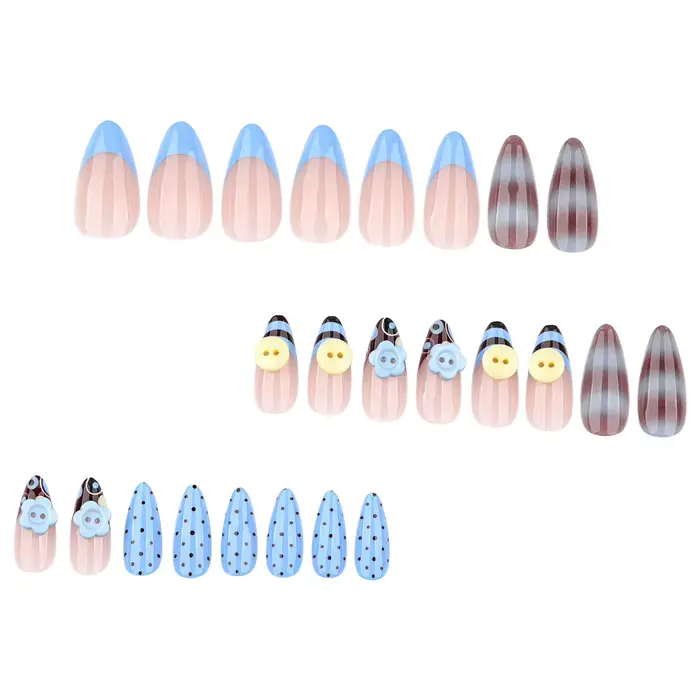 24 faux ongles bleus et marron effet dégradé