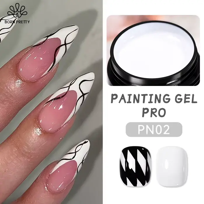 BORN PRETTY Gel de Peinture Blanc et Noir 5ml Professionnel Super Texture pour Dessin de Lignes et Fleurs