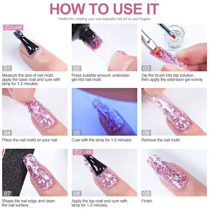 LIMEGIATV-Gel d'extension d'ongles à paillettes, Soak Off, Gel UV Crystal Build XR, N64.Quick Extens
