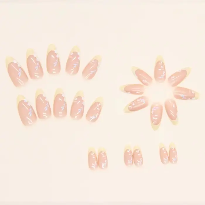 Feuille fraîche 24 pièces faux ongles français longs avec 1 autocollants de colle gelée vente en gros d'usine pour les femmes