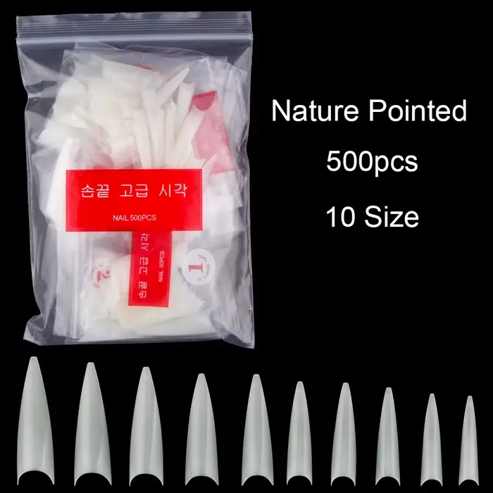 1 sac (600 pièces) pointes d'ongles de pratique Stiletto naturel 10 tailles demi-couverture faux pointe acrylique Extens