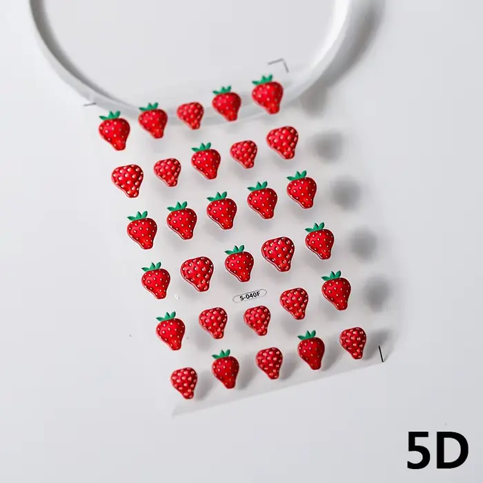 Autocollants pour ongles 5D fraise, petite fleur sauvage, curseur de fruits d'été pour ongles, migno