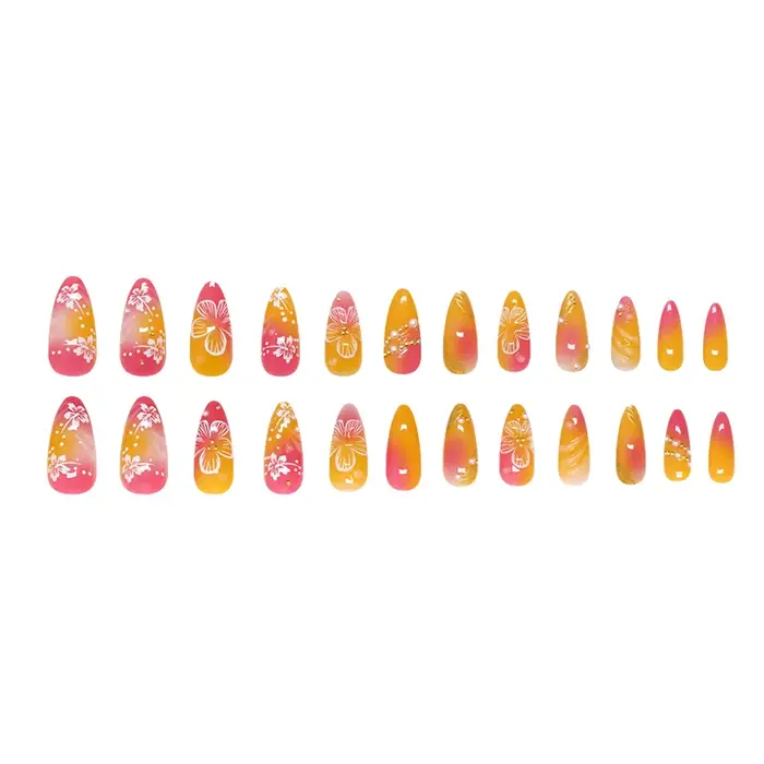 24 pièces or rose fleur presse sur ongles brillant amande automne portable faux