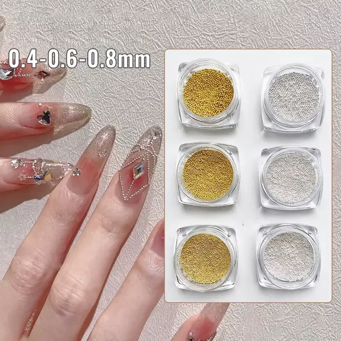 0.4mm-1.5mm 3D acier minuscule Nail Art décoration or argent boule d'acier Nail Art Caviar perles on