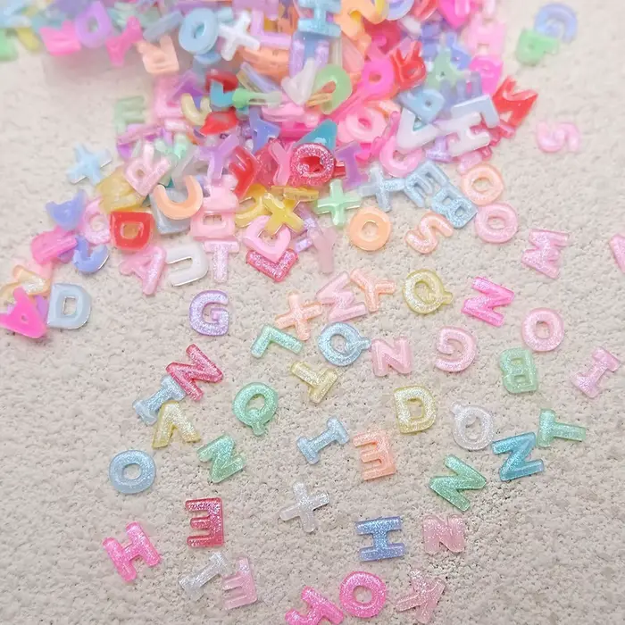 Breloques pour Nail Art, mélange de lettres, couleur bonbon, avec paillettes, résine, strass, Kawaii