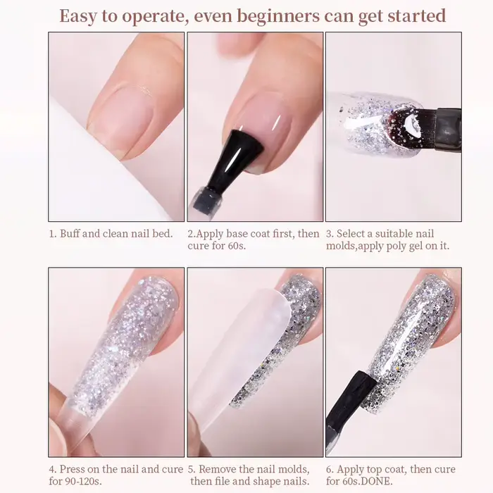 RSNAIL 5g 3 en 1 Extension Gel vernis à ongles doré argent paillettes scintillant construction UV Gel