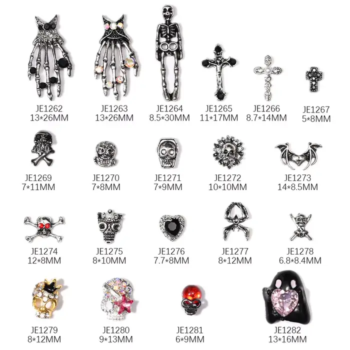 10 pièces brillant diamant métal crâne ongles breloques 3D Halloween décorations d'ongles gothique P