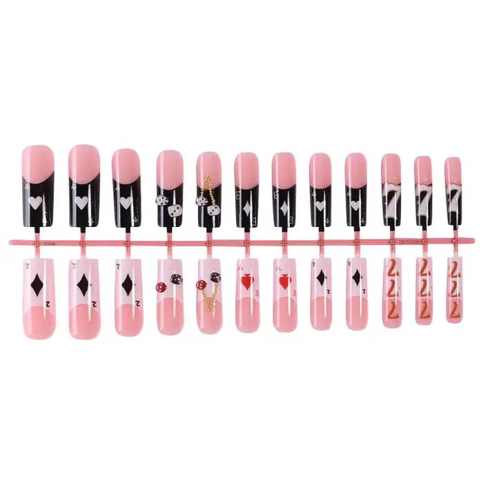 Faux ongles français en forme de cercueil, 24 pièces, éléments de Poker européens, Design imprimé, à
