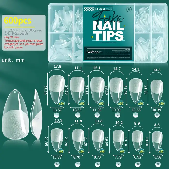 Nailpop 600 pièces pointes d'ongles couverture complète longueur moyenne ballerine presse sur faux o