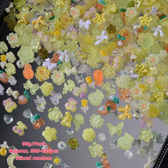 500-600 pièces mixte nœud papillon coeur fleurs breloques pour ongles 3D bonbons couleurs mélangées Kawaii résine Nail