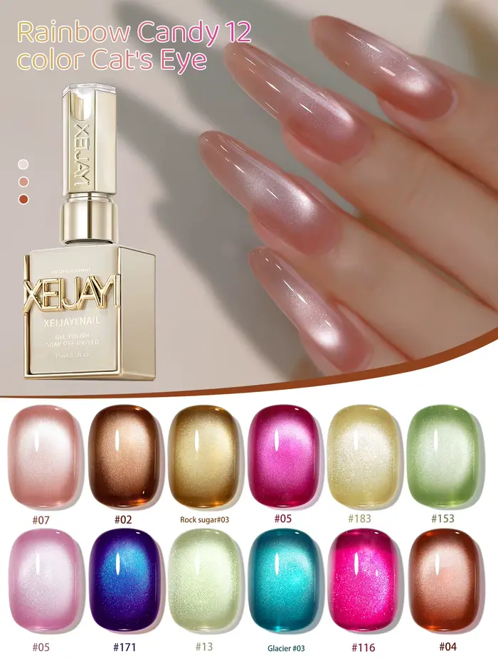 XEJAYI 1pc 15ml arc-en-ciel bonbons oeil de chat Gel vernis à ongles, UV LED trempage Gel à ongles,