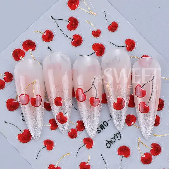 2 autocollants pour ongles en cerise rouge