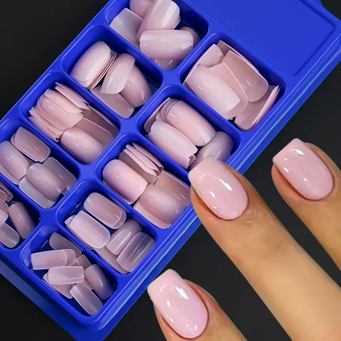 100 pièces rose clair presse sur ongles court moyen carré portable faux ongles conseils 10 tailles c
