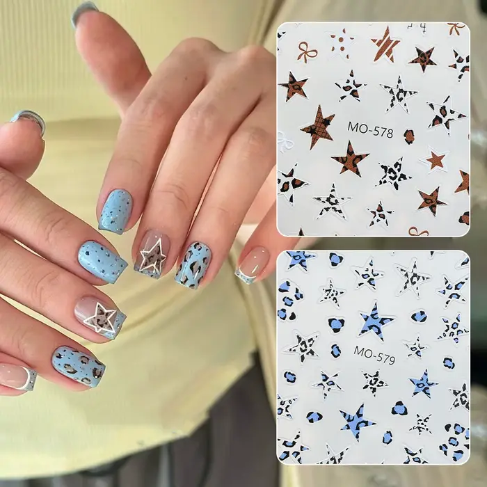 Autocollants pour ongles 3D à imprimé léopard étoilé