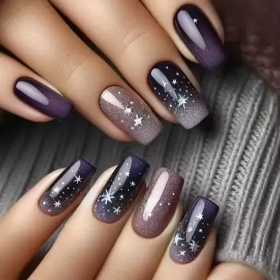 24 pièces rêveur étoile lune faux ongles papillon foncé acrylique presse