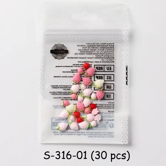 30/50 pièces de décorations pour ongles en forme de fraises, tranches de fraises, flocons fins de fr