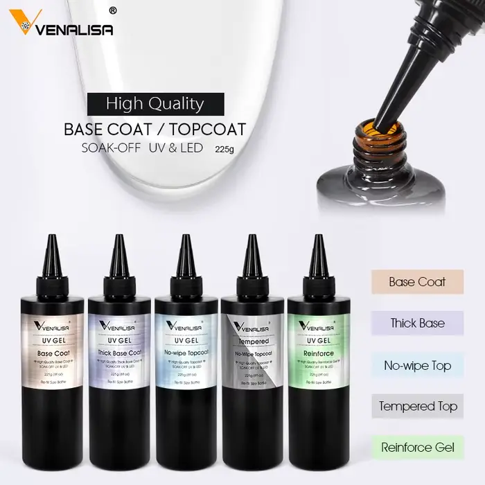 Venalisa couche de finition trempée longue tenue Gel auto-nivelant renforcer l'extension d'ongle de Camouflage 30 ml/225 ml paquet de recharge de grand Volume