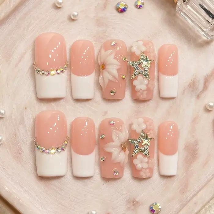 10 faux ongles longs de type ballerine