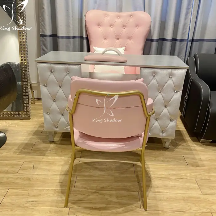 Table de manucure moderne avec plateau en bois, bureau de bar à ongles avec collecteur de poussière et support à vernis, mobilier de salon, chaise en cuir PU